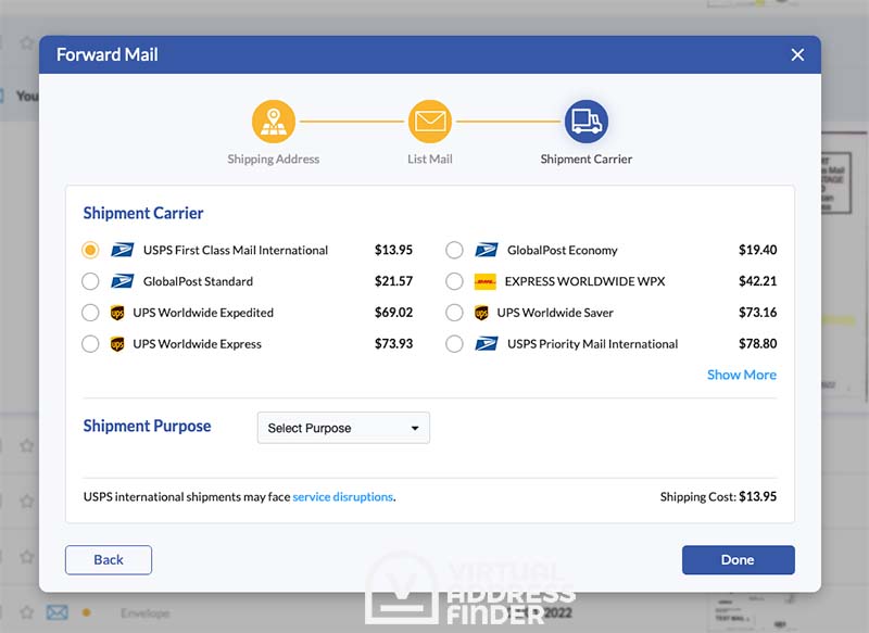 PostScan Mail shipping options