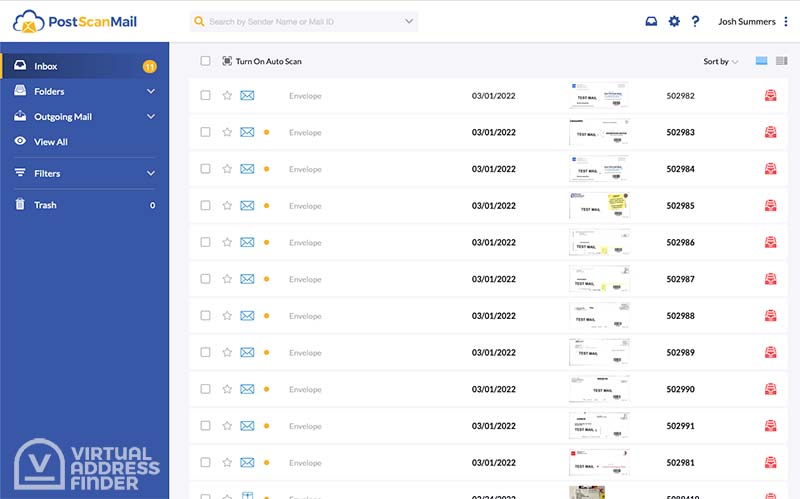 Postscan Mail online dashboard