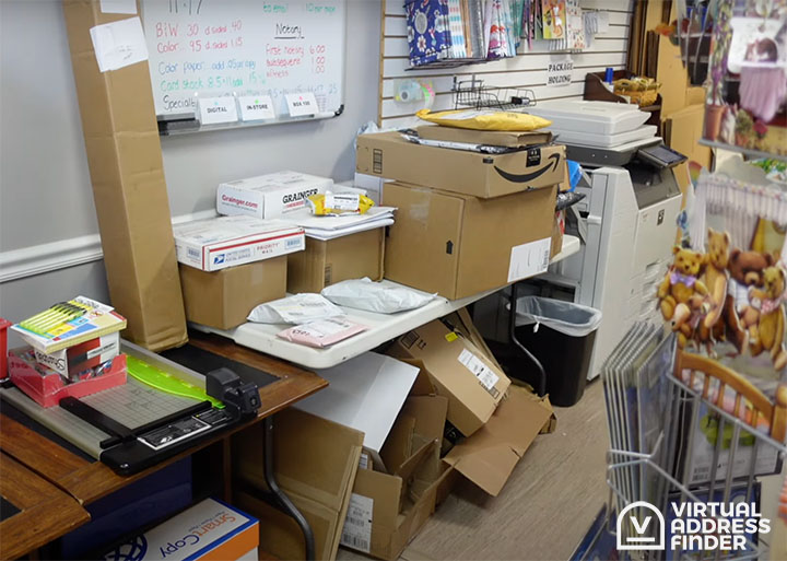 Packages sitting in the open at an independent mail center