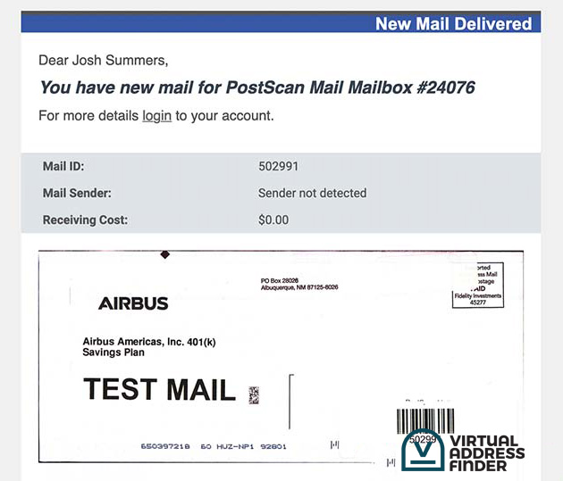 Example of PostScan Mail online dashboard
