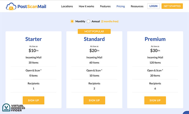 PostScan Mail pricing plans available