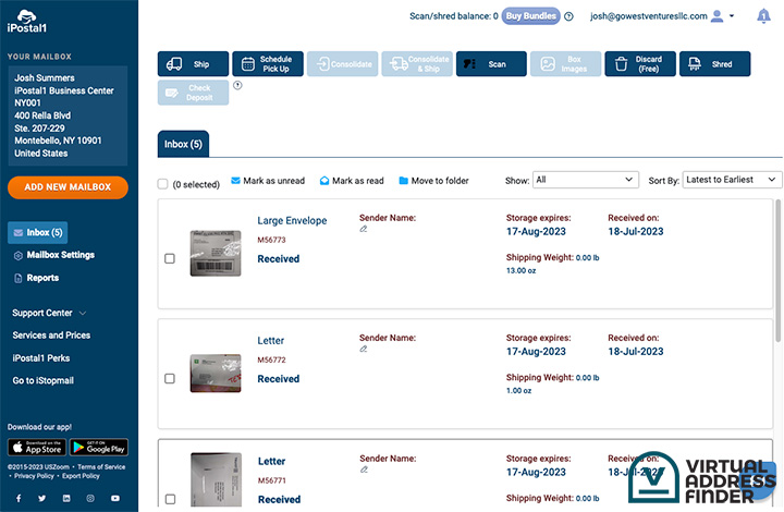 Online dashboard for iPostal1