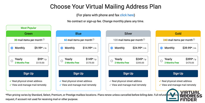 iPostal1 pricing page