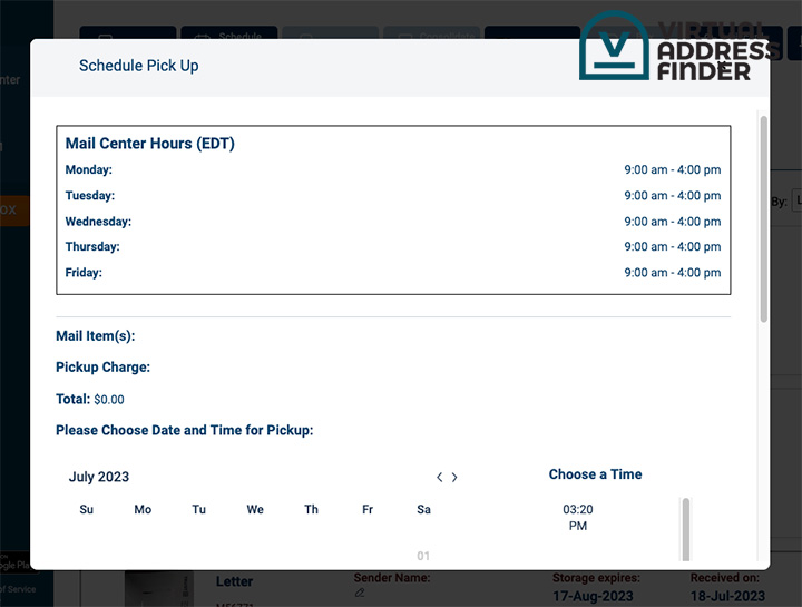 Schedule a mail pickup with iPostal1