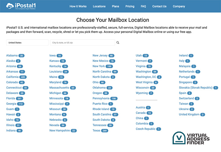 iPostal1 list of available addresses