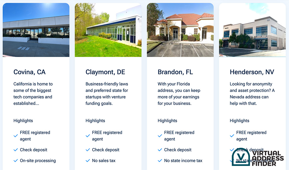 Available addresses from Virtual Post Mail