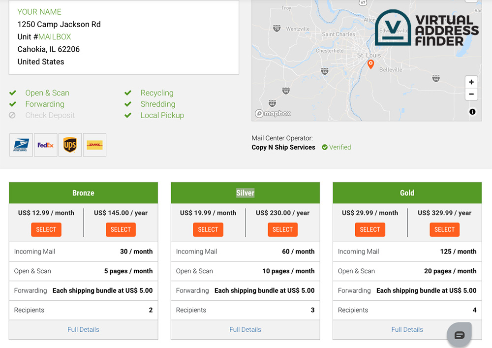 Anytime Mailbox location pricing example